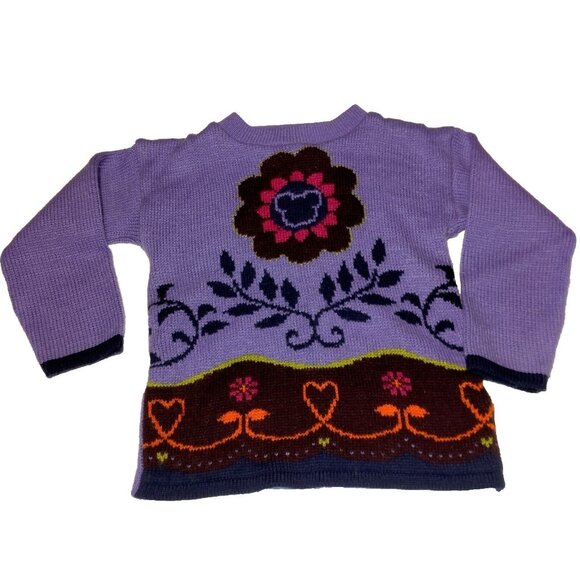 Mickey For Kids Sweater Girls S 4 Purple Pullover Mickey Mouse Vintage Flower - Picture 1 of 16